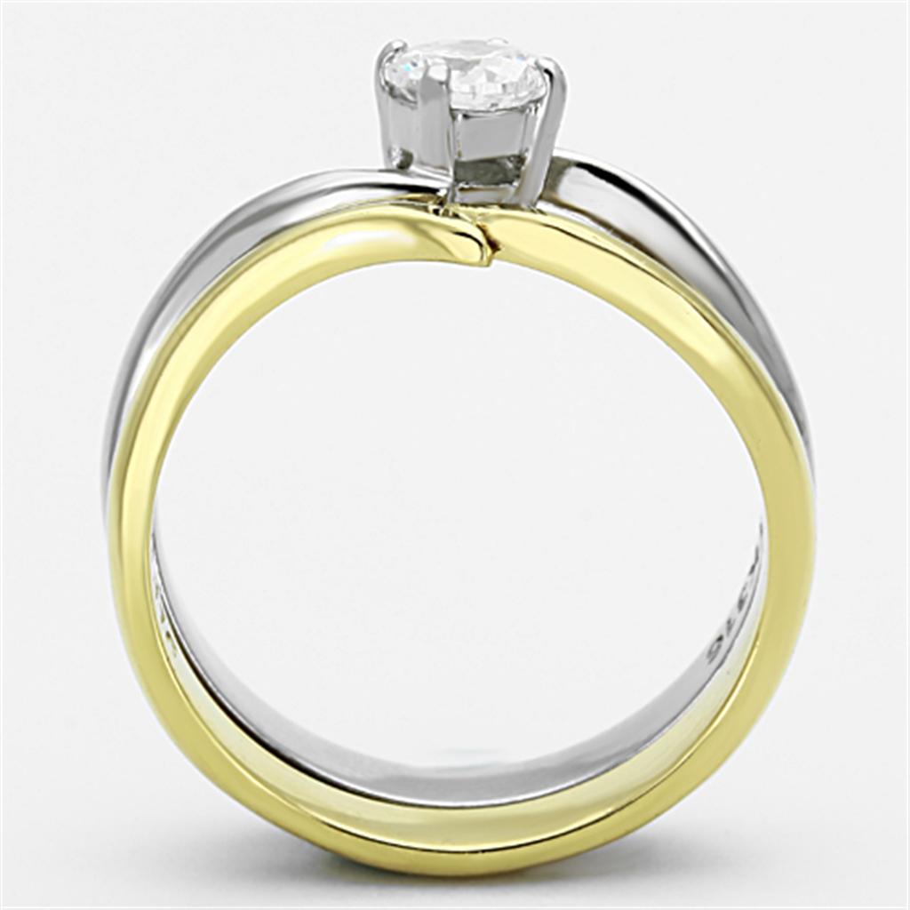 TK1092 - Two-Tone IP Gold (Ion Plating) Stainless Steel Ring with AAA