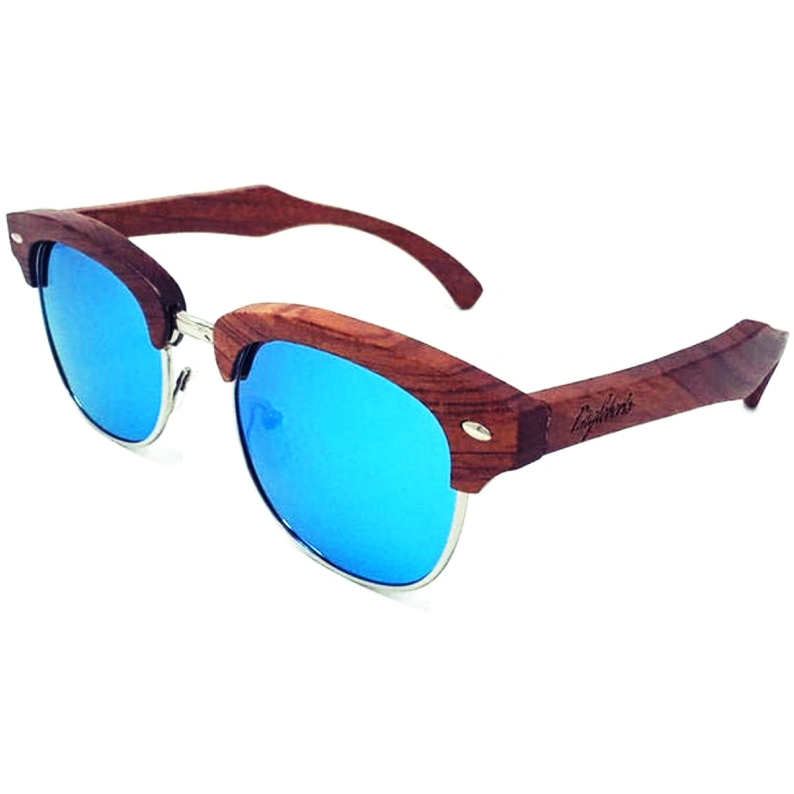 Brazilian Pear Wood Sunglasses, Ice Blue Polarized Lenses